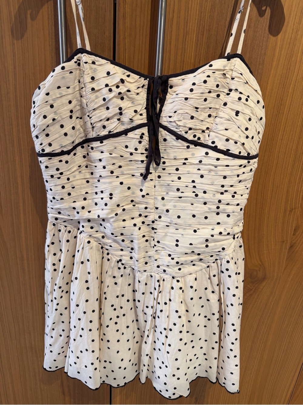 Free People Cream Spaghetti Strap Polka Dot Babydoll Top - Picture 7 of 8